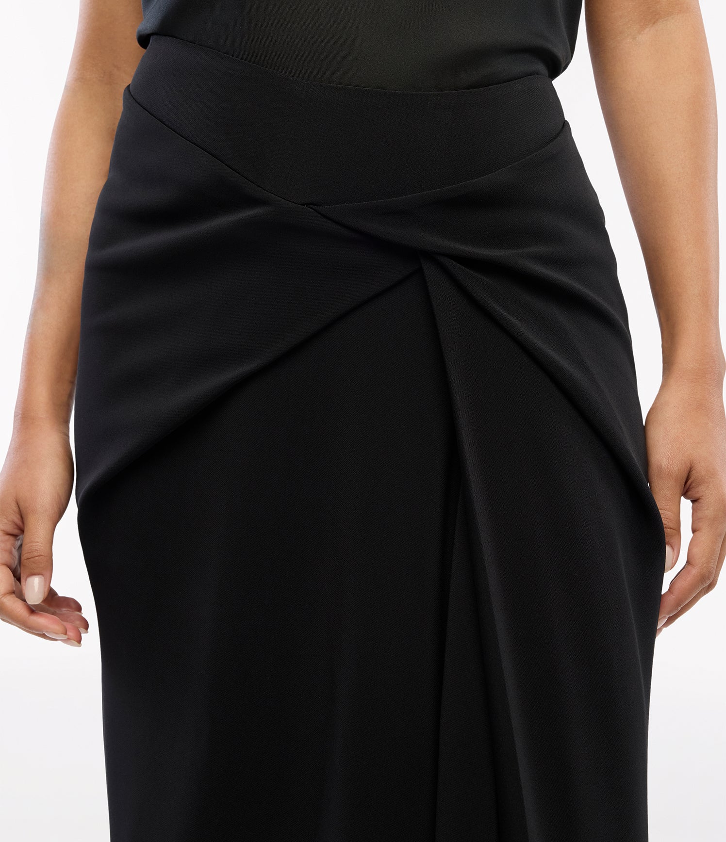 Another Tomorrow Asymmetrical Twist Skirt in Black – Crêpe Women's Skirt