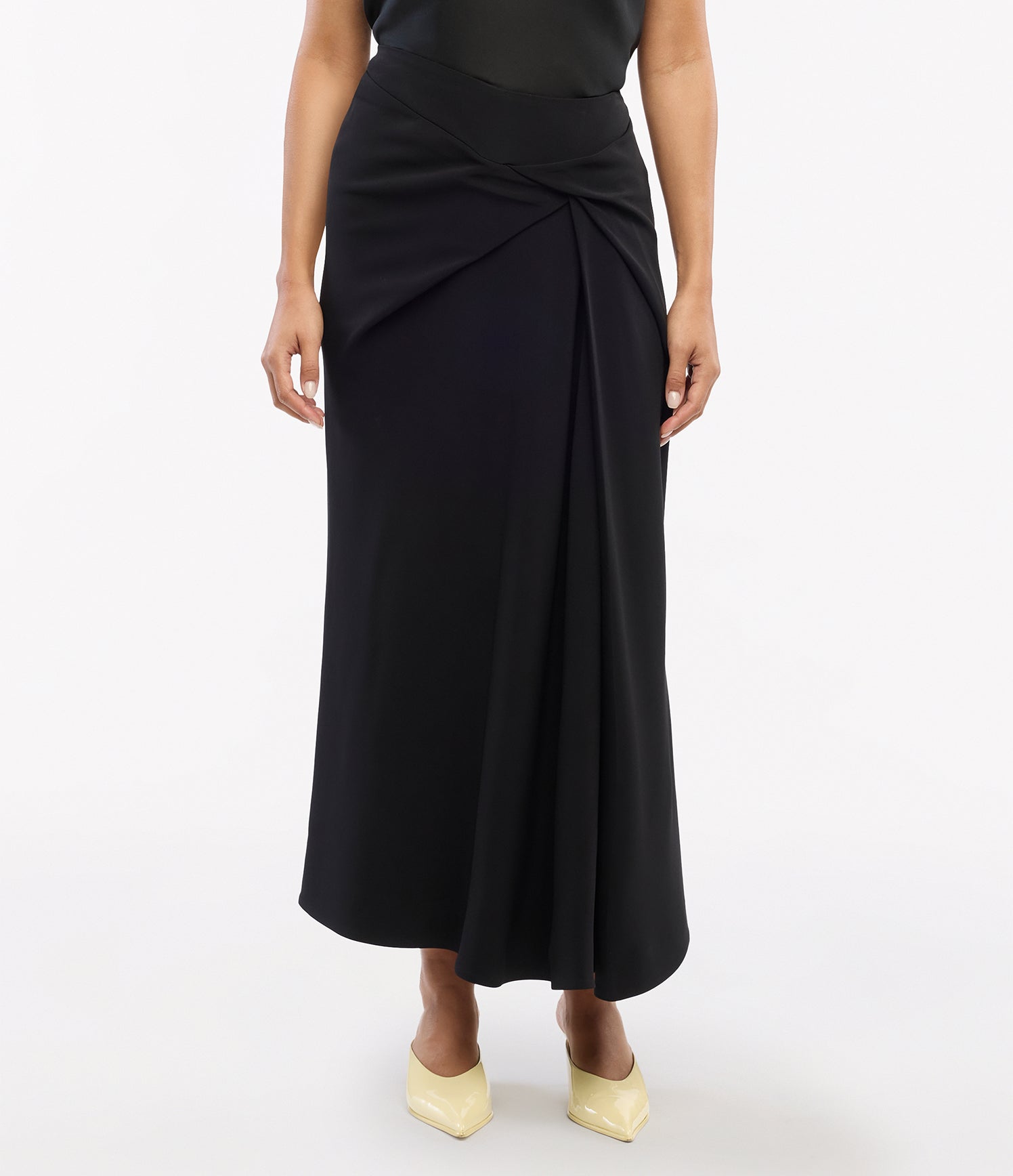 Another Tomorrow Asymmetrical Twist Skirt in Black – Crêpe Women's Skirt