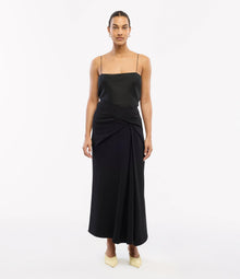 Another Tomorrow Asymmetrical Twist Skirt in Black – Crêpe Women's Skirt