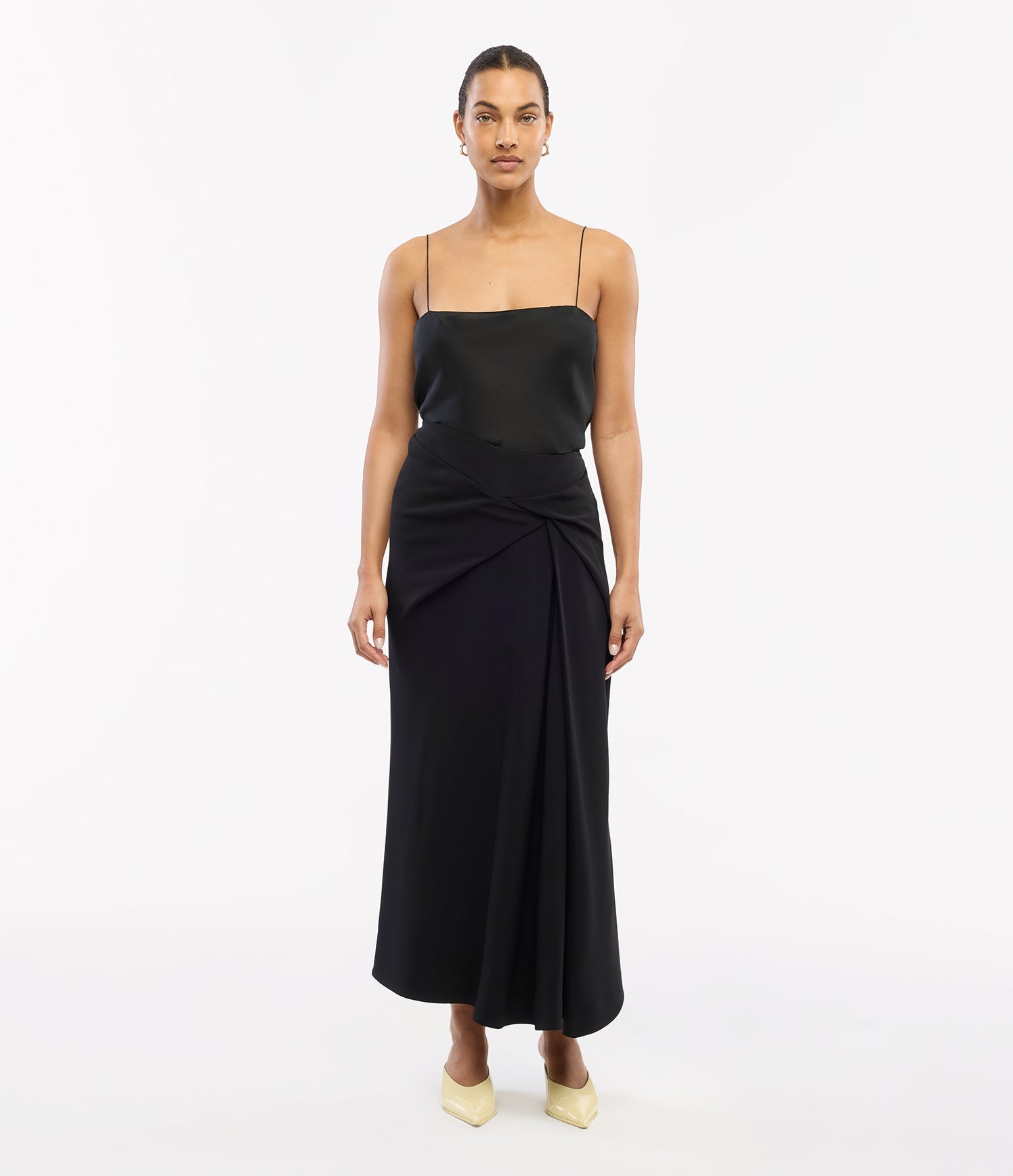 Another Tomorrow Asymmetrical Twist Skirt in Black – Crêpe Women's Skirt