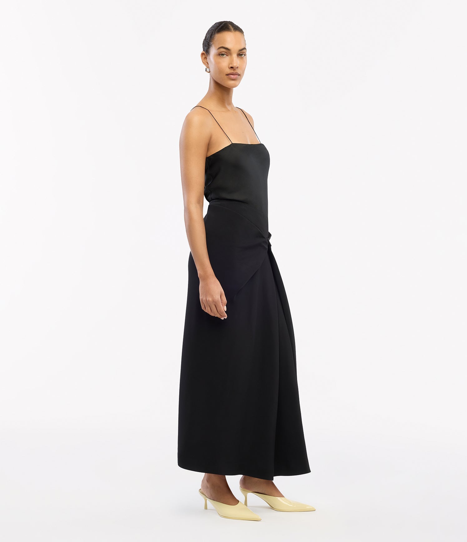 Another Tomorrow Asymmetrical Twist Skirt in Black – Crêpe Women's Skirt