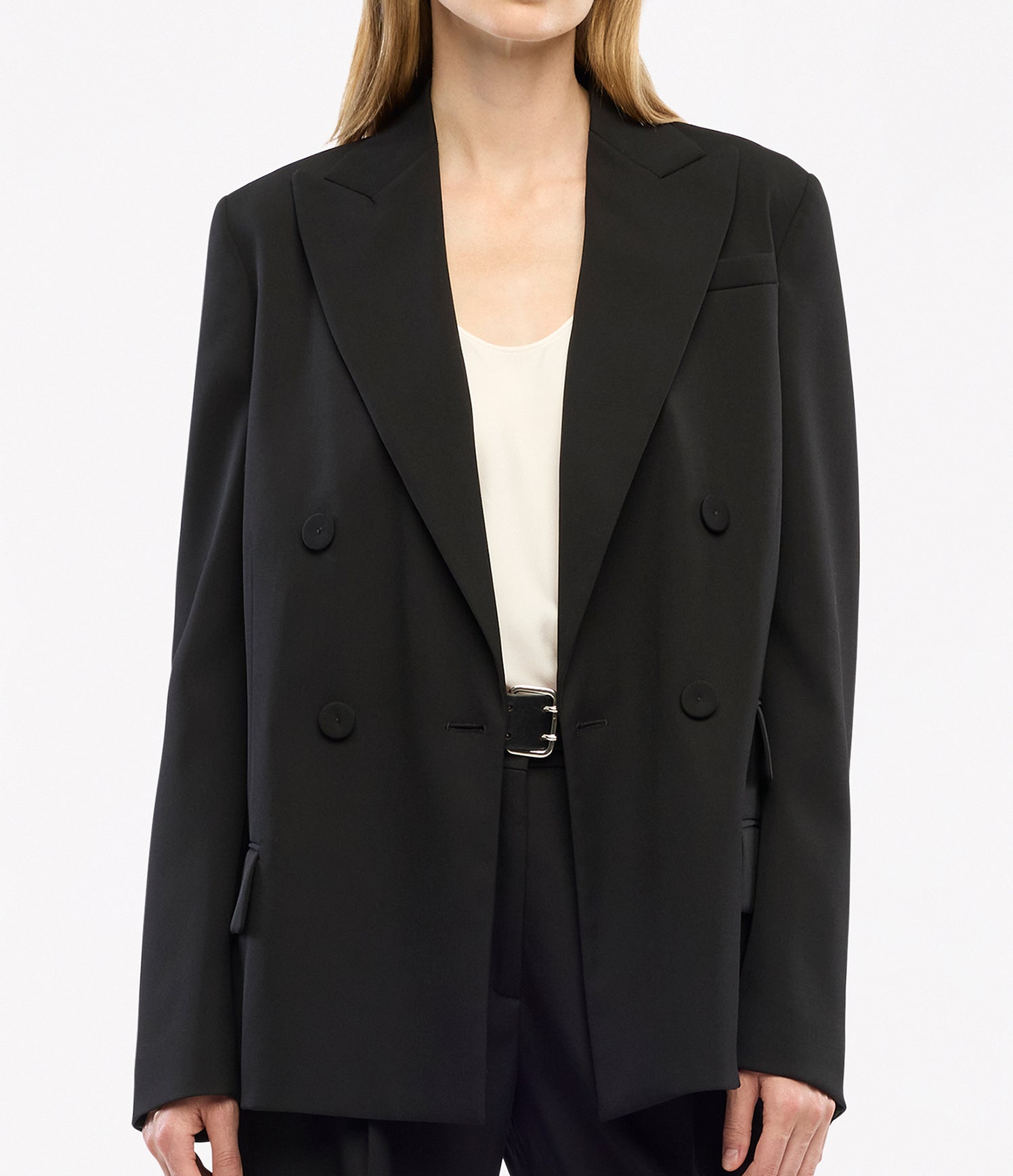 Another Tomorrow Oversized Double Breasted Jacket in Black – Wool Women's Jacket