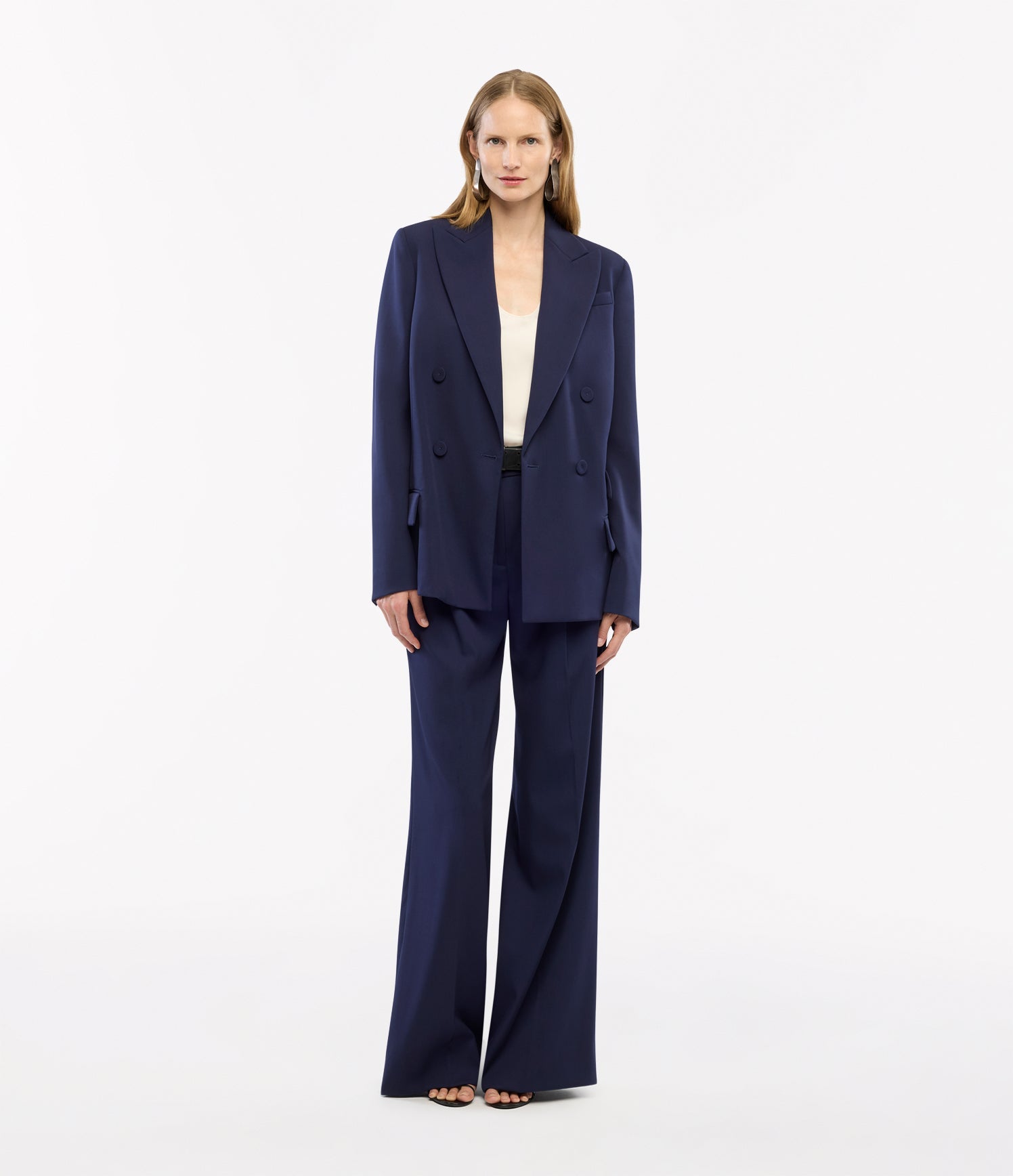 Another Tomorrow Oversized Double Breasted Jacket in Indigo – Wool Women's Jacket