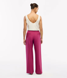 Another Tomorrow Relaxed Wide Leg Pant in Magenta – Wool Women's Trousers