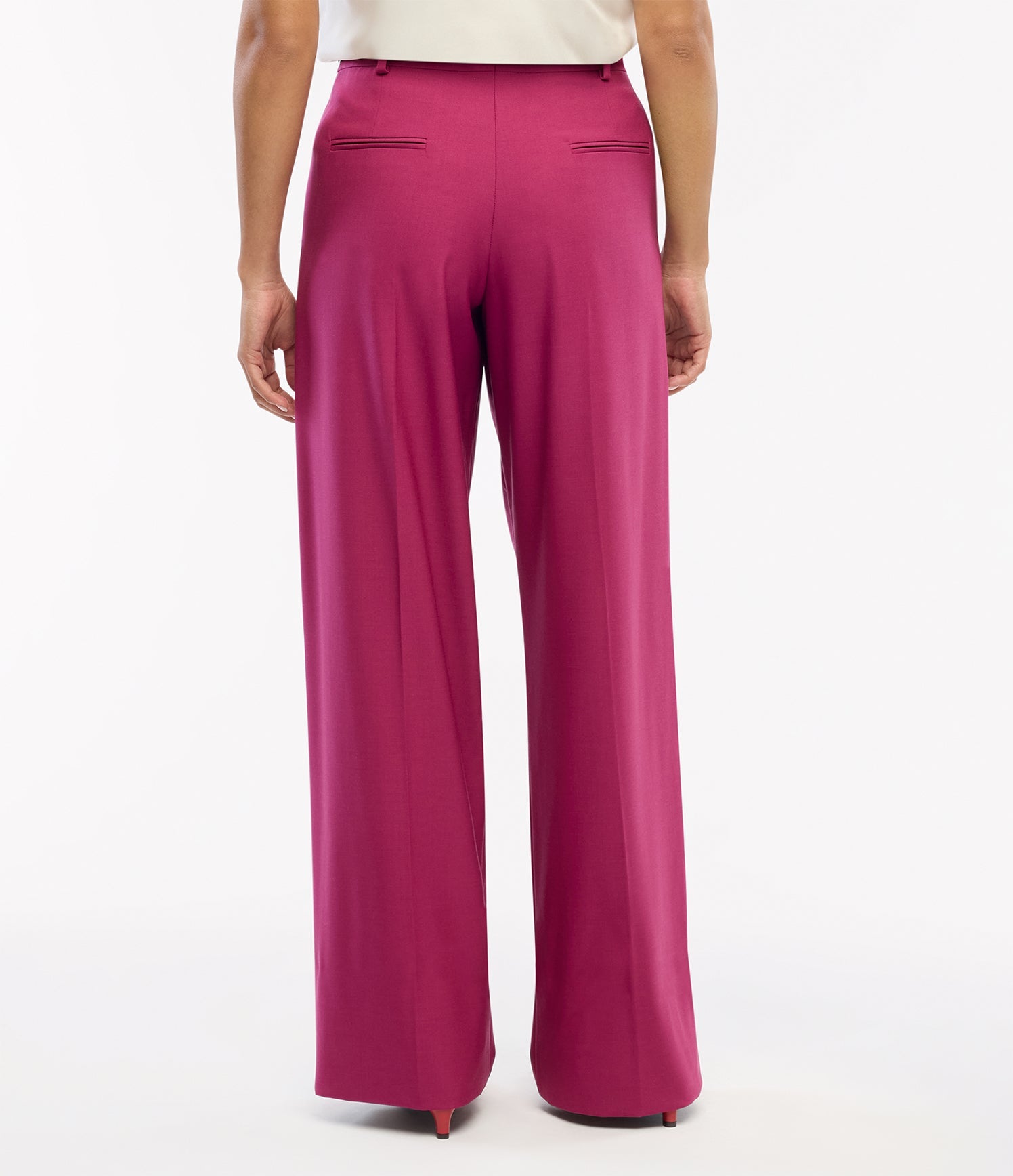Another Tomorrow Relaxed Wide Leg Pant in Magenta – Wool Women's Trousers