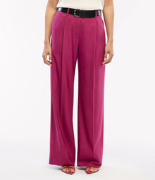 Another Tomorrow Relaxed Wide Leg Pant in Magenta – Wool Women's Trousers