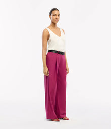 Another Tomorrow Relaxed Wide Leg Pant in Magenta – Wool Women's Trousers