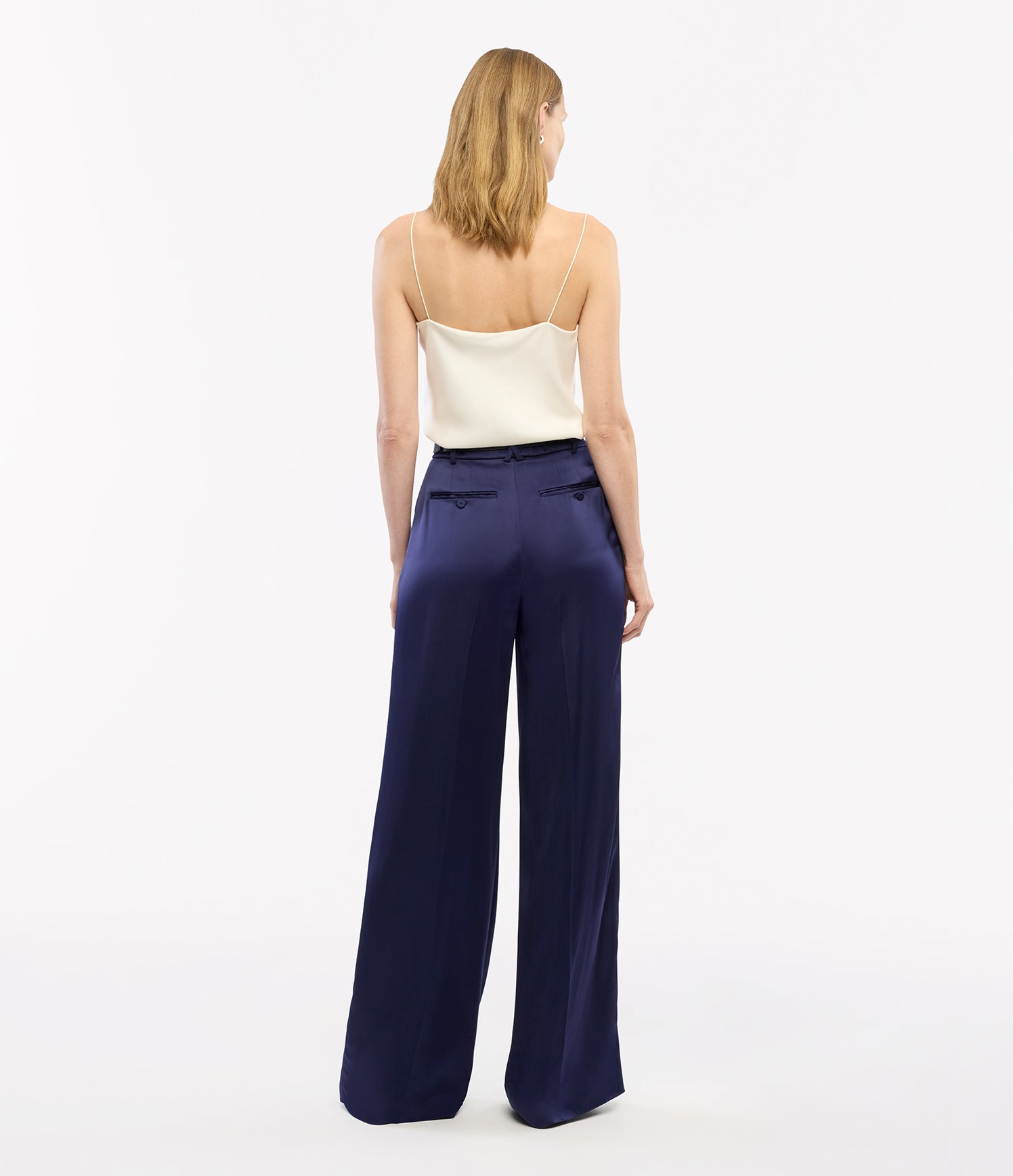 Another Tomorrow Satin Pleated Trouser in Indigo – Satin Women's Trousers