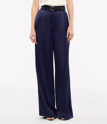 Another Tomorrow Satin Pleated Trouser in Indigo – Satin Women's Trousers