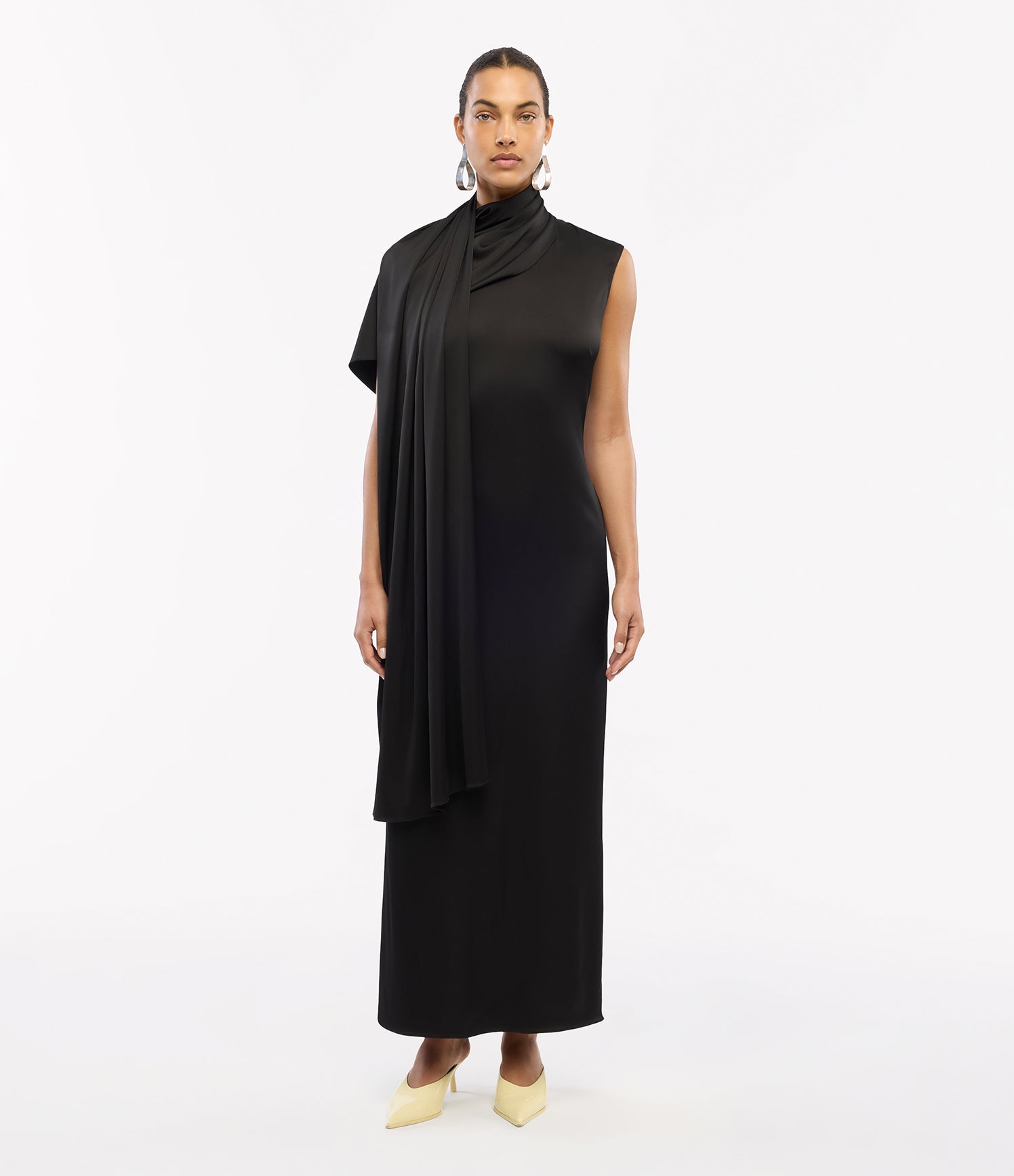 Another Tomorrow Scarf Dress in Black – Satin Women's Dress