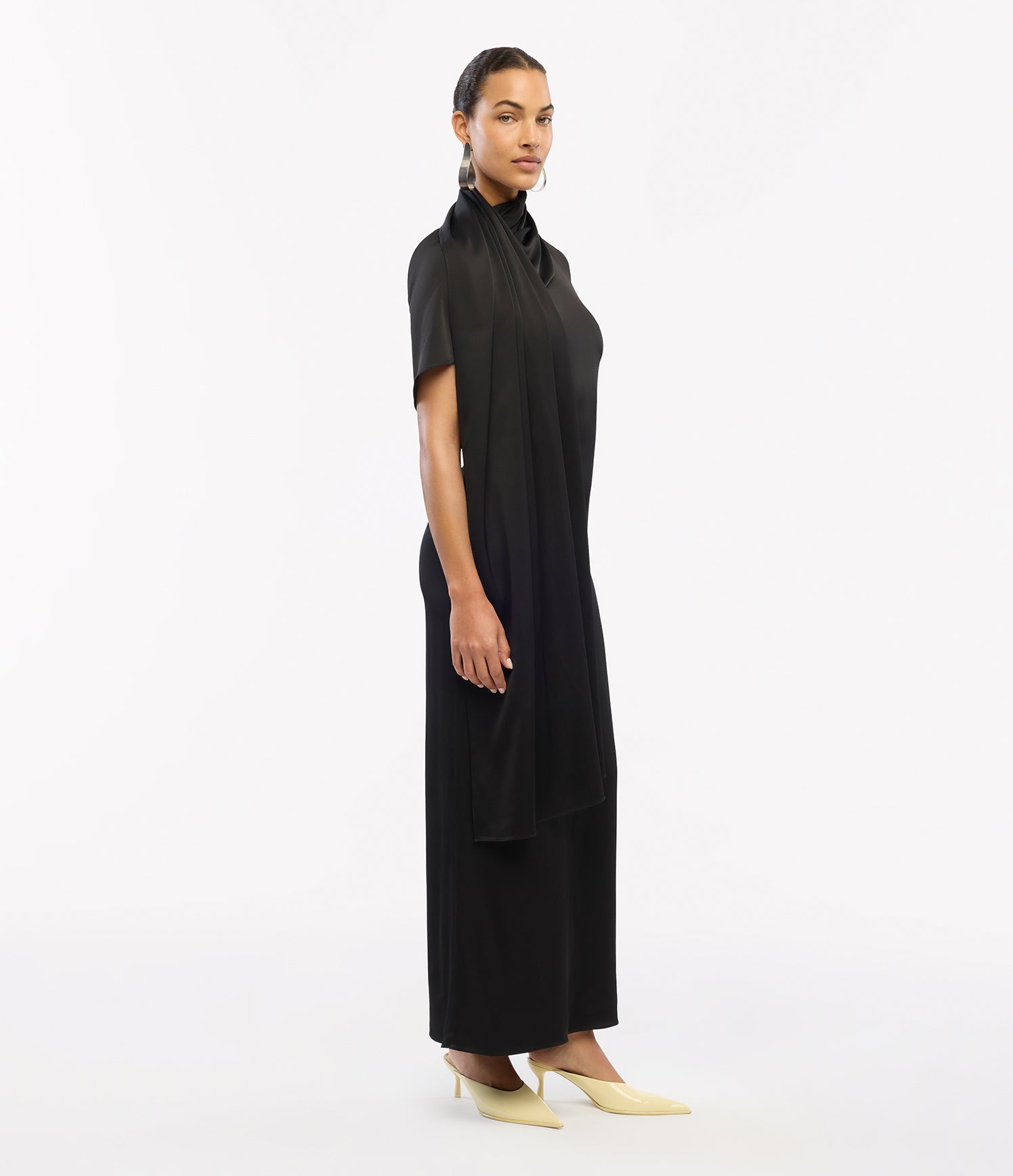 Another Tomorrow Scarf Dress in Black – Satin Women's Dress