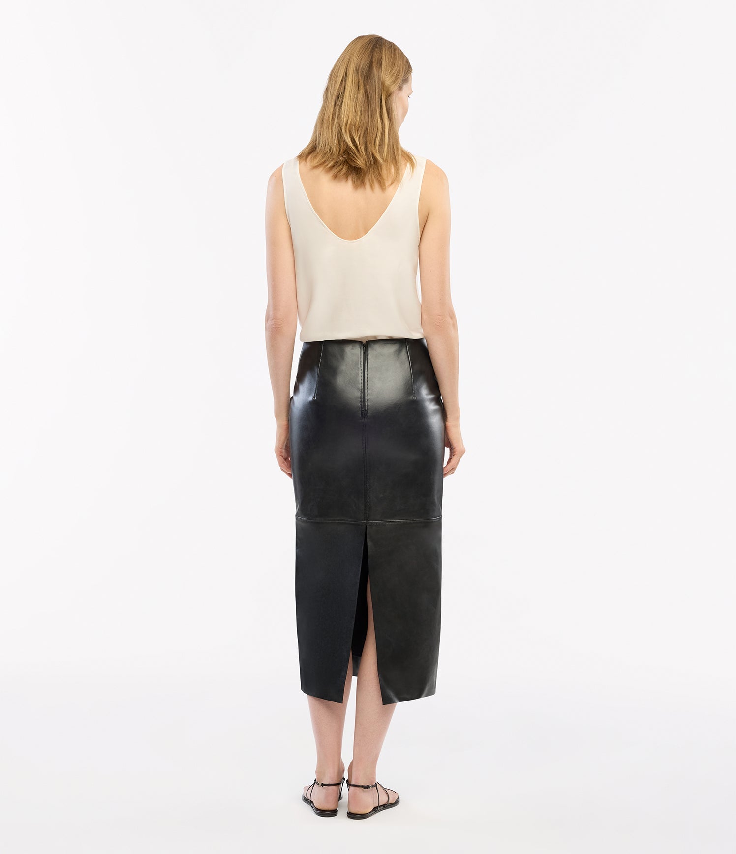Another Tomorrow Seamed Pencil Skirt in Black – Bio Leather Women's Skirt