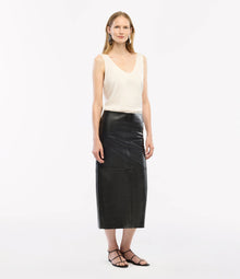 Another Tomorrow Seamed Pencil Skirt in Black – Bio Leather Women's Skirt