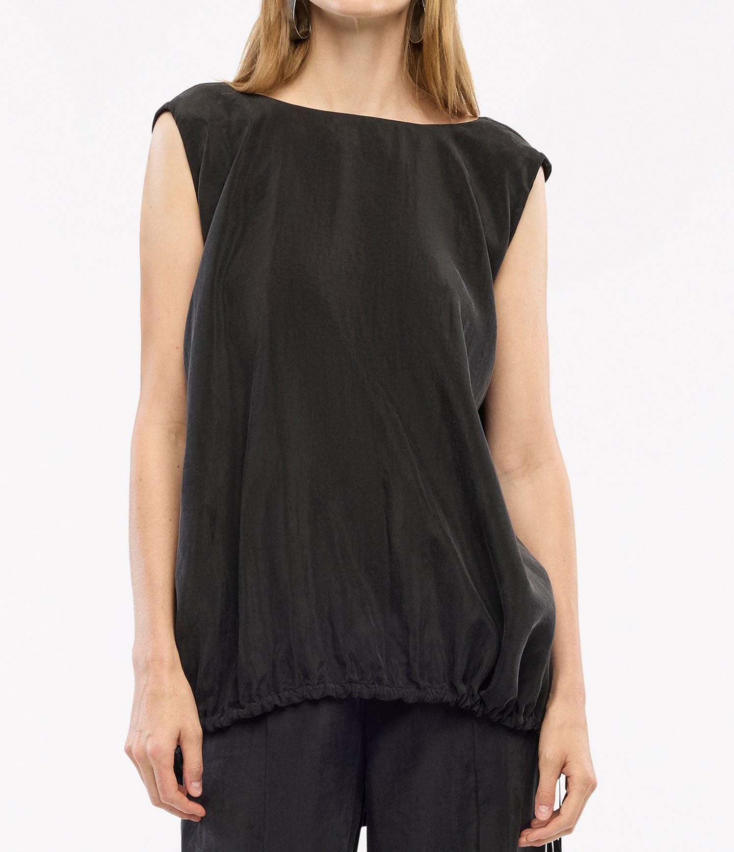 Another Tomorrow Drawstring Top in Black – Lyocell Women's Top