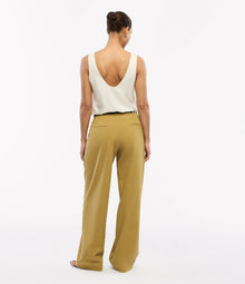 Another Tomorrow Cotton Relaxed Wide Leg Pant in Thyme – Cotton Women's Trousers