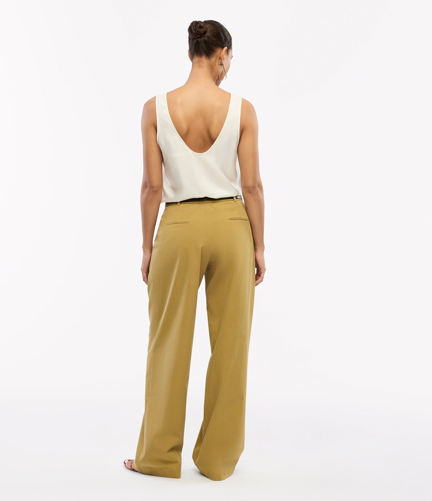 Another Tomorrow Cotton Relaxed Wide Leg Pant in Thyme – Cotton Women's Trousers