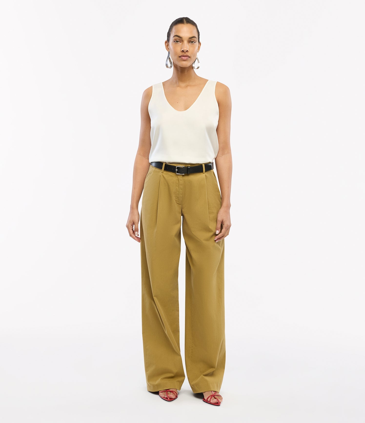 Another Tomorrow Cotton Relaxed Wide Leg Pant in Thyme – Cotton Women's Trousers