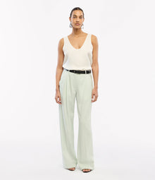 Another Tomorrow Relaxed Wide Leg Pant in Julep – Wool Women's Trousers