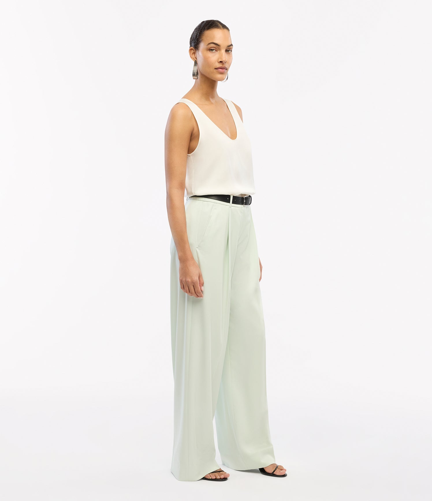 Another Tomorrow Relaxed Wide Leg Pant in Julep – Wool Women's Trousers