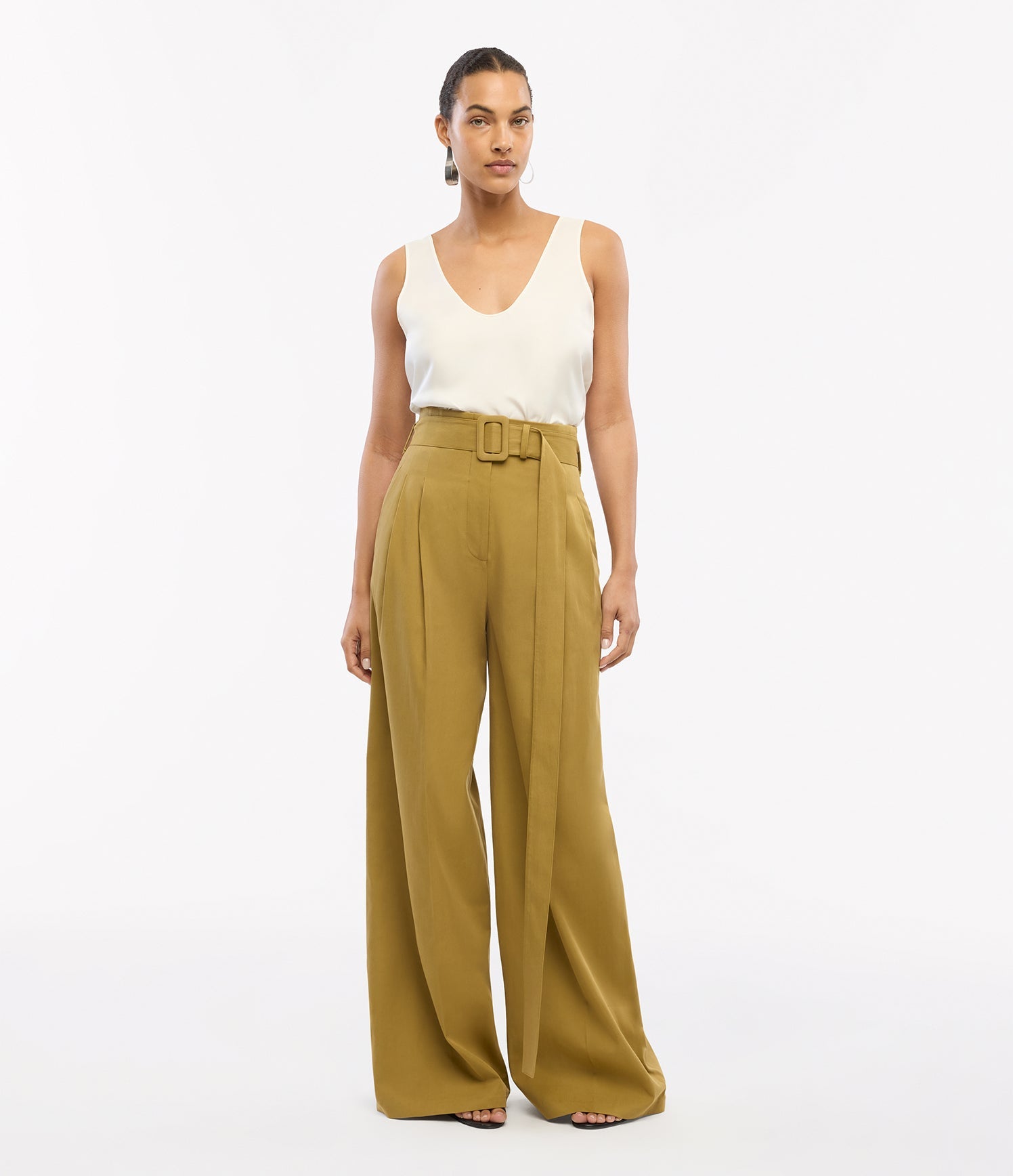 Another Tomorrow Tab Trouser in Thyme – Cotton Women's Trousers