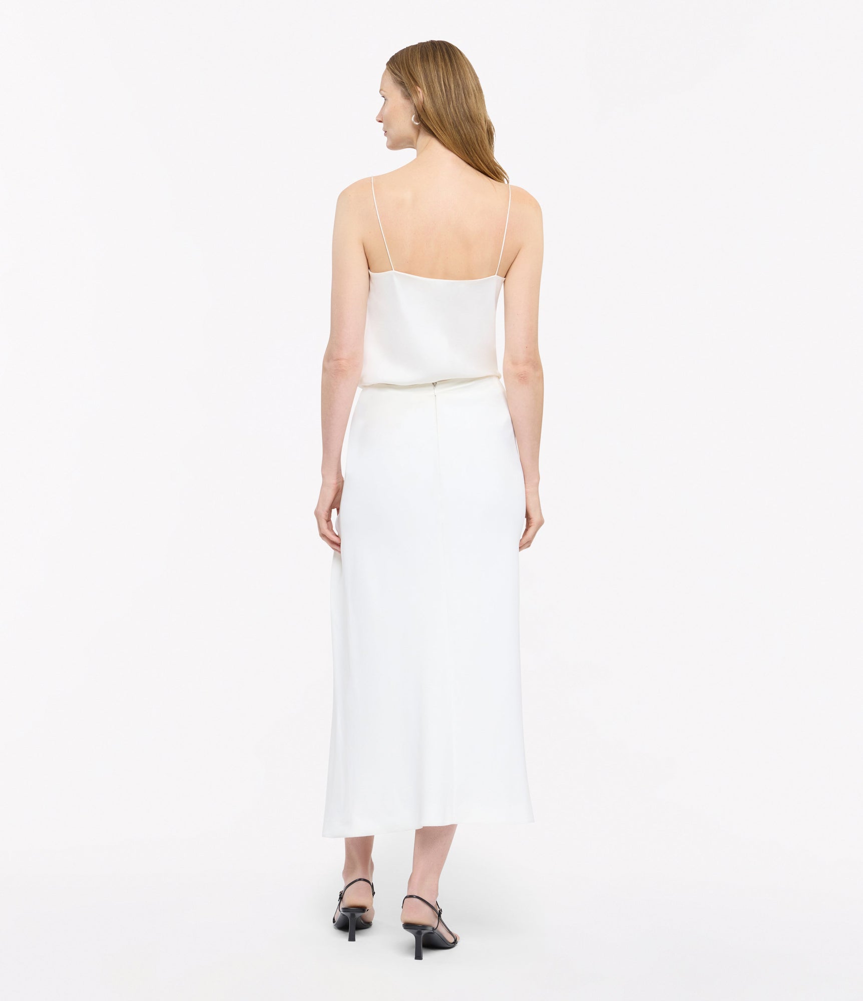 Another Tomorrow Asymmetrical Twist Skirt in Off White – Crêpe Women's Skirt