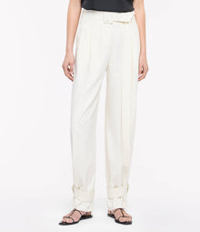 Another Tomorrow Tab Trouser in Off White – Cotton Women's Trousers