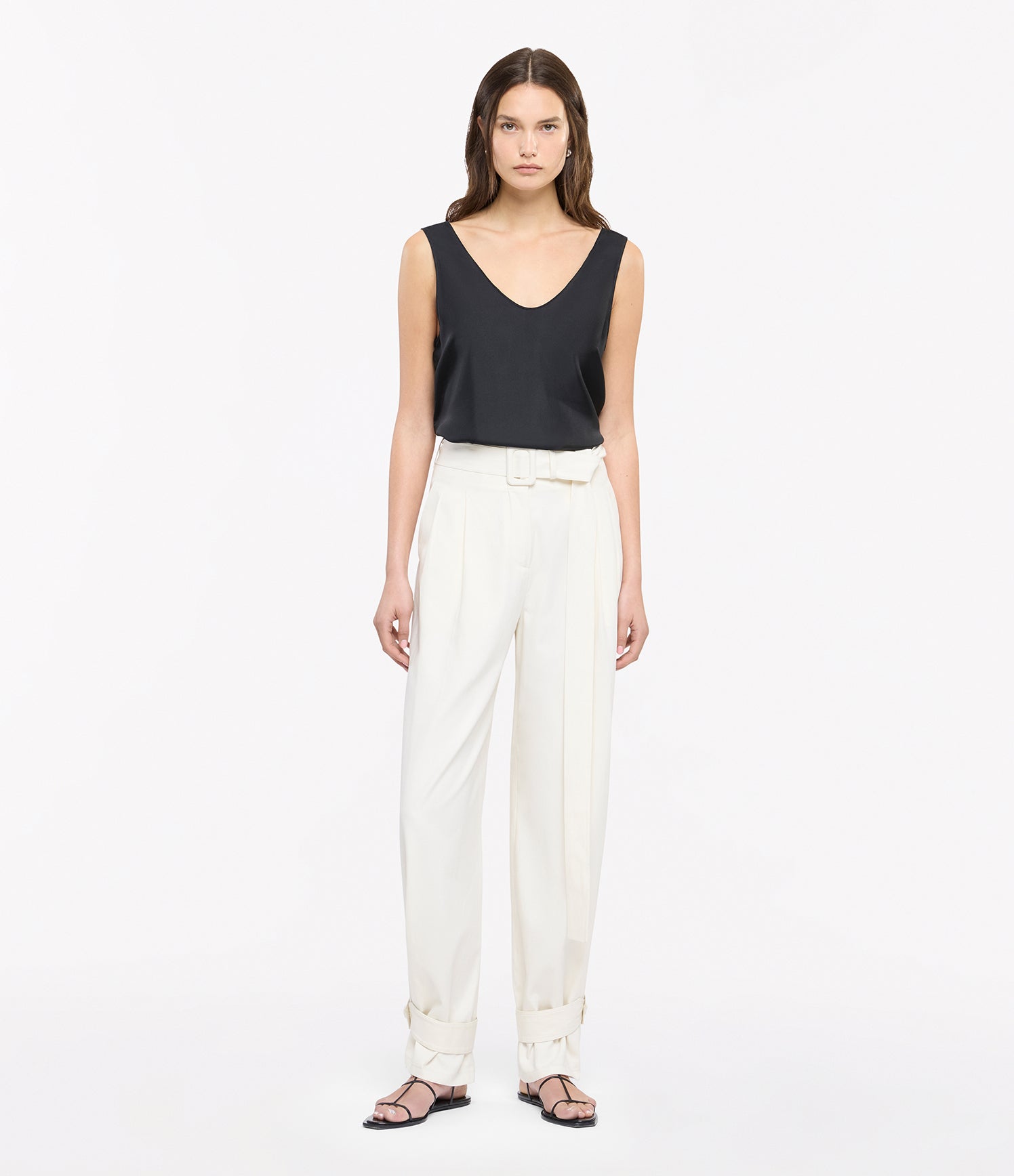 Another Tomorrow Tab Trouser in Off White – Cotton Women's Trousers