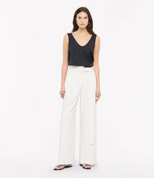 Another Tomorrow Tab Trouser in Off White – Cotton Women's Trousers