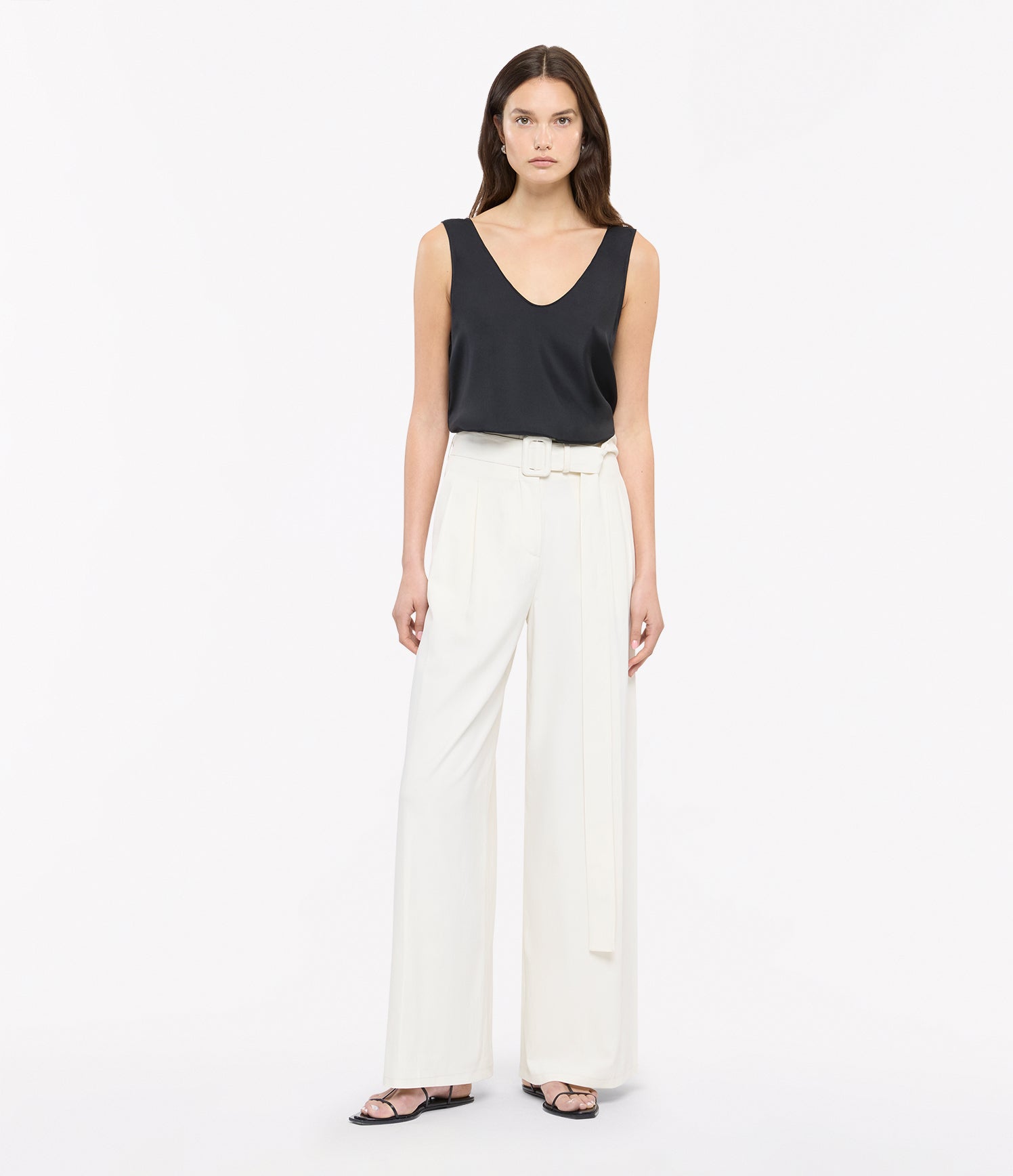 Another Tomorrow Tab Trouser in Off White – Cotton Women's Trousers