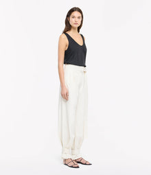 Another Tomorrow Tab Trouser in Off White – Cotton Women's Trousers