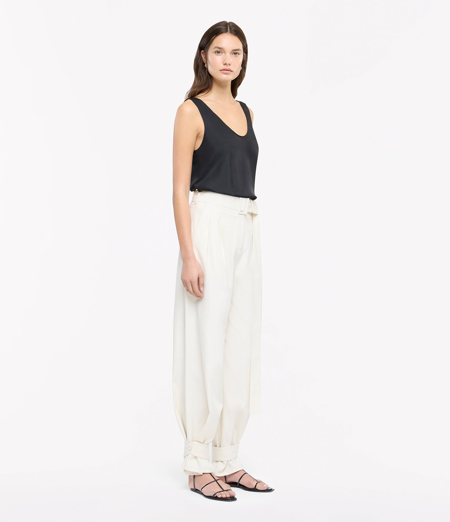 Another Tomorrow Tab Trouser in Off White – Cotton Women's Trousers