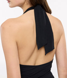 Another Tomorrow Halter Bodysuit in Black – Cotton Women's Top