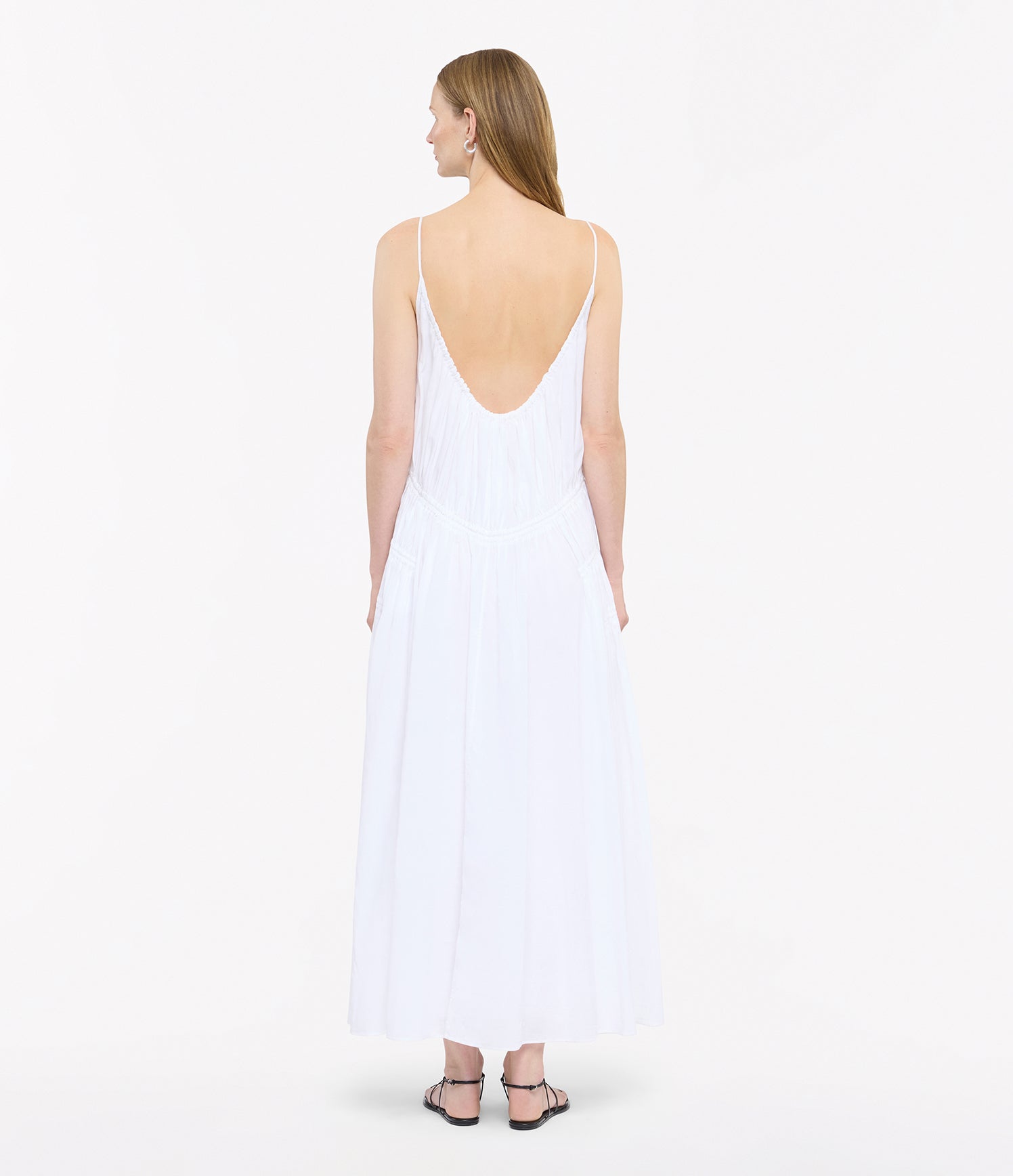 Another Tomorrow Gathered Scoop Back Dress in Off White – Cotton Women's Dress