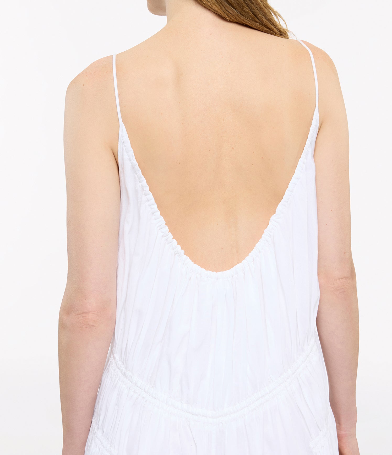 Another Tomorrow Gathered Scoop Back Dress in Off White – Cotton Women's Dress
