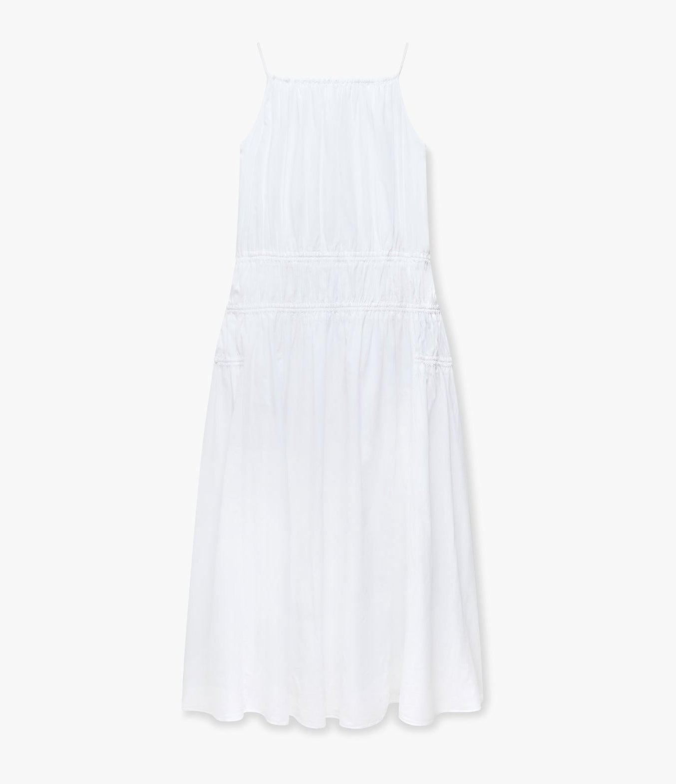 Another Tomorrow Gathered Scoop Back Dress in Off White – Cotton Women's Dress