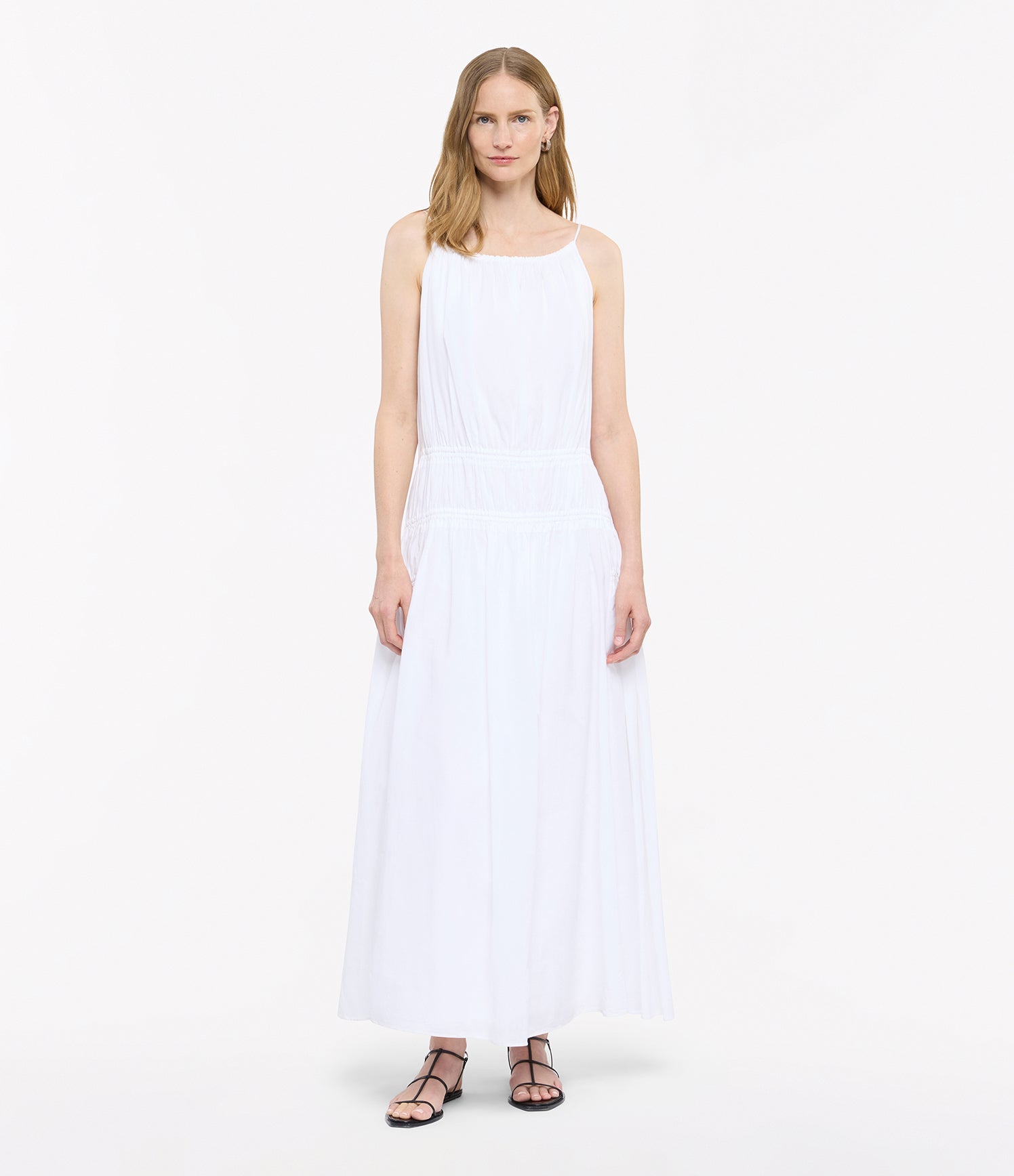 Another Tomorrow Gathered Scoop Back Dress in Off White – Cotton Women's Dress