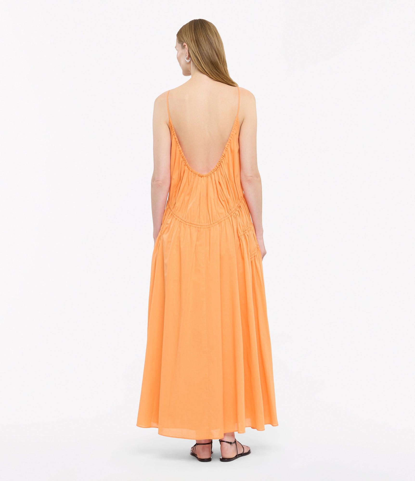 Another Tomorrow Gathered Scoop Back Dress in Papaya – Cotton Women's Dress