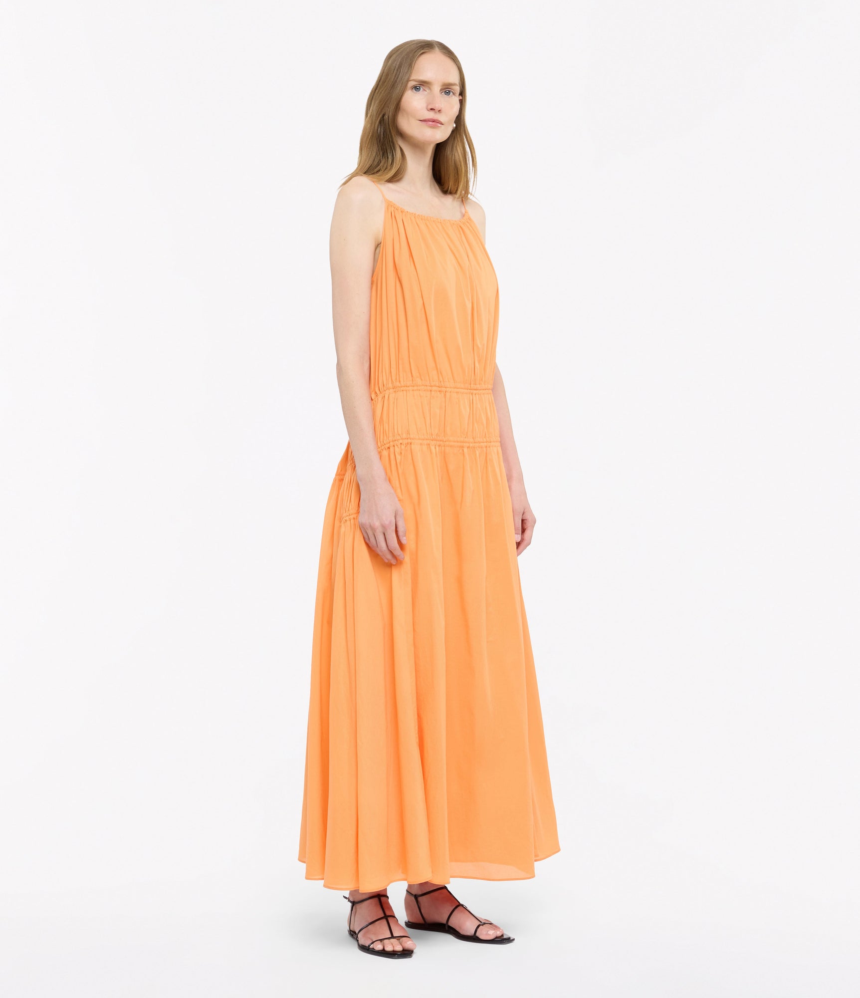 Another Tomorrow Gathered Scoop Back Dress in Papaya – Cotton Women's Dress