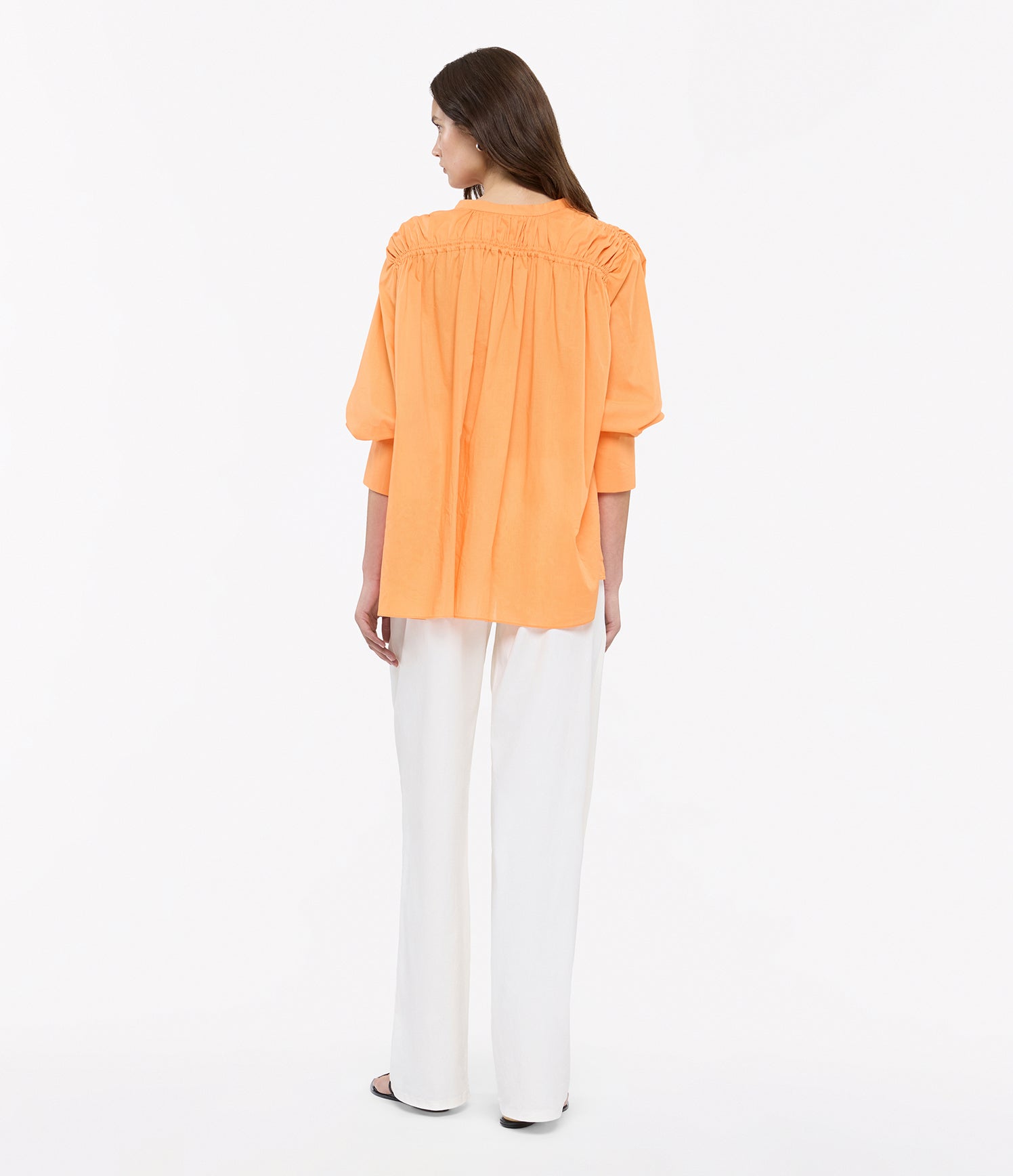 Another Tomorrow Gathered Voile Blouse in Papaya – Cotton Women's Top