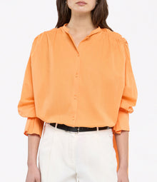 Another Tomorrow Gathered Voile Blouse in Papaya – Cotton Women's Top