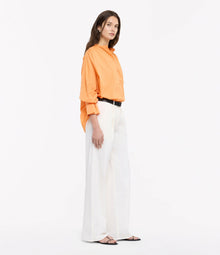 Another Tomorrow Gathered Voile Blouse in Papaya – Cotton Women's Top