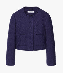 Another Tomorrow Cropped Tweed Jacket in Indigo – Cotton Women's Jacket