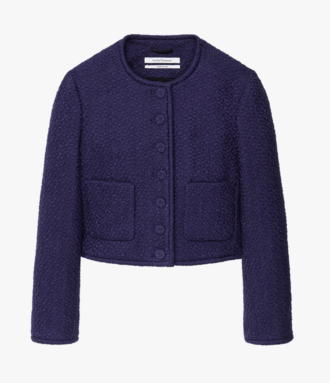 Another Tomorrow Cropped Tweed Jacket in Indigo – Cotton Women's Jacket