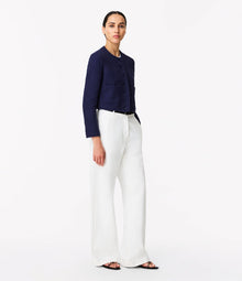 Another Tomorrow Cropped Tweed Jacket in Indigo – Cotton Women's Jacket