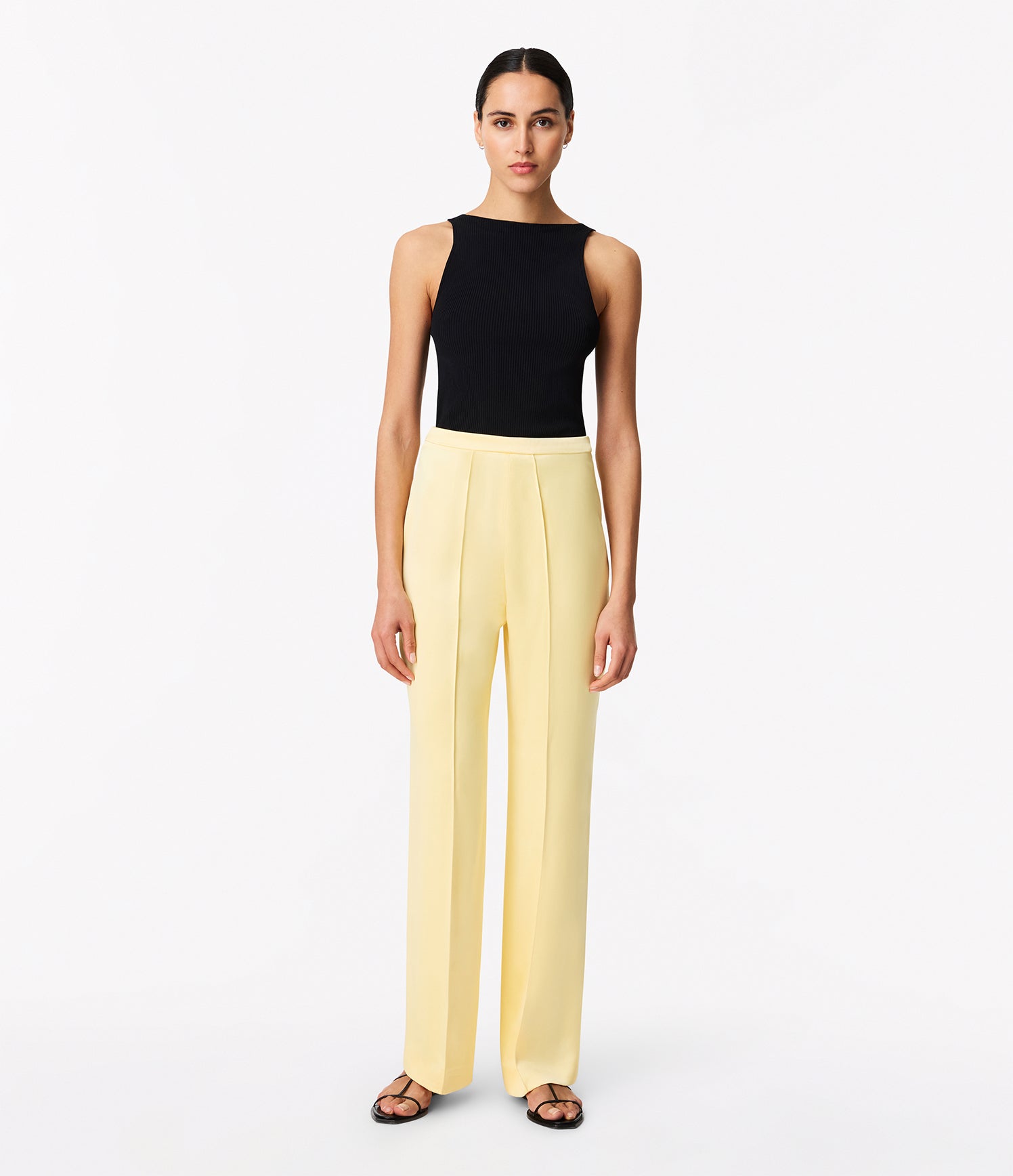Another Tomorrow Pintuck Trouser in Daffodil – Satin Women's Trousers