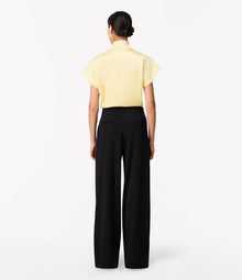Another Tomorrow Mock Neck Buttoned Top in Daffodil – Satin Women's Top