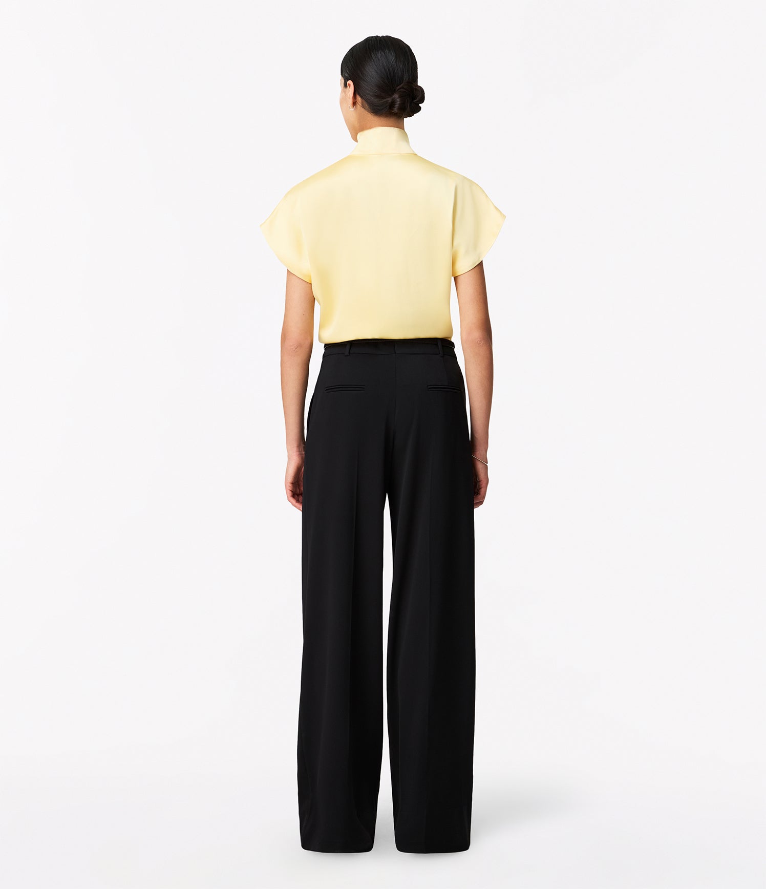 Another Tomorrow Mock Neck Buttoned Top in Daffodil – Satin Women's Top