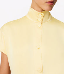 Another Tomorrow Mock Neck Buttoned Top in Daffodil – Satin Women's Top