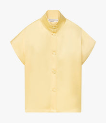 Another Tomorrow Mock Neck Buttoned Top in Daffodil – Satin Women's Top