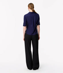 Another Tomorrow Linen French Cuff Blouse in Indigo – Linen Women's Top